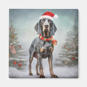 Bluetick Coonhound Dog in Snow Christmas Magnet