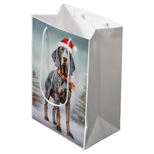 Bluetick Coonhound Dog in Snow Christmas  Medium Gift Bag (Front Angled)