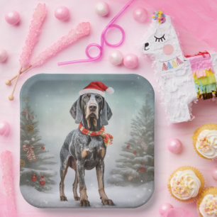 Bluetick Coonhound Dog in Snow Christmas  Paper Plate
