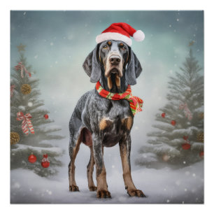 Bluetick Coonhound Dog in Snow Christmas Poster