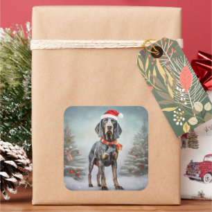 Bluetick Coonhound Dog in Snow Christmas  Square Sticker