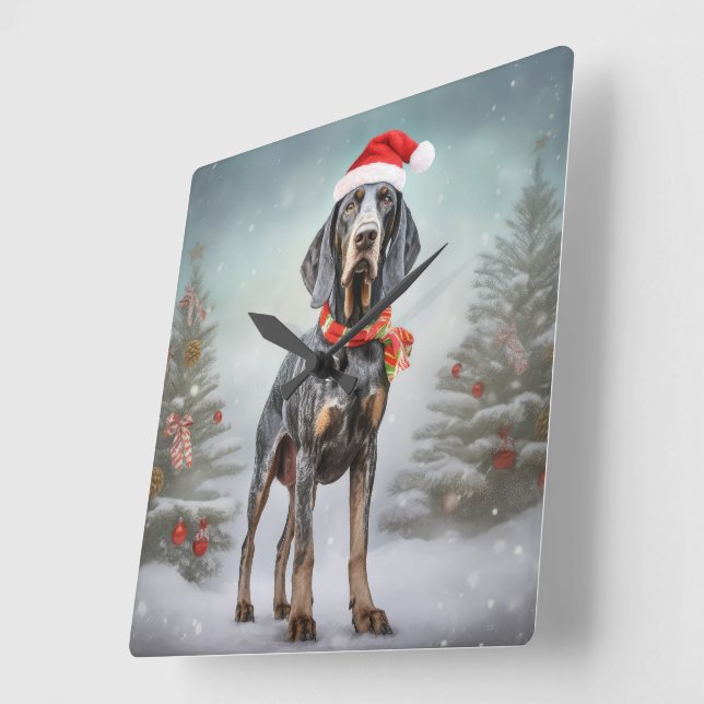 Bluetick Coonhound Dog in Snow Christmas  Square Wall Clock (Angle)