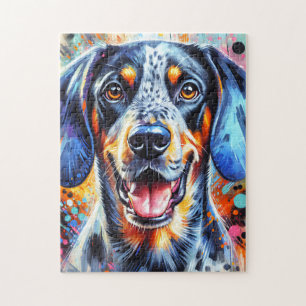 Bluetick Coonhound Dog Portrait Acrylic Art Print Jigsaw Puzzle