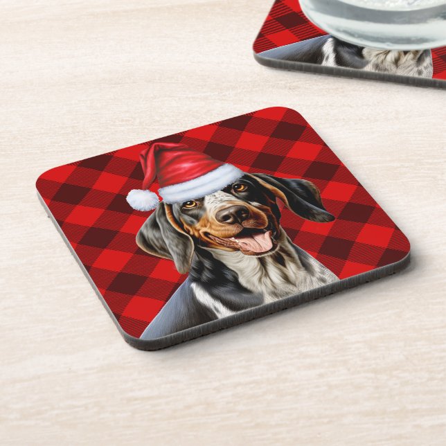 Bluetick Coonhound Dog Red Buffalo Holiday Plaid Coaster (Left Side)
