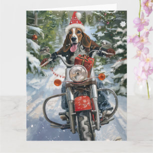 Bluetick Coonhound Dog Riding Motorcycle Christmas Card