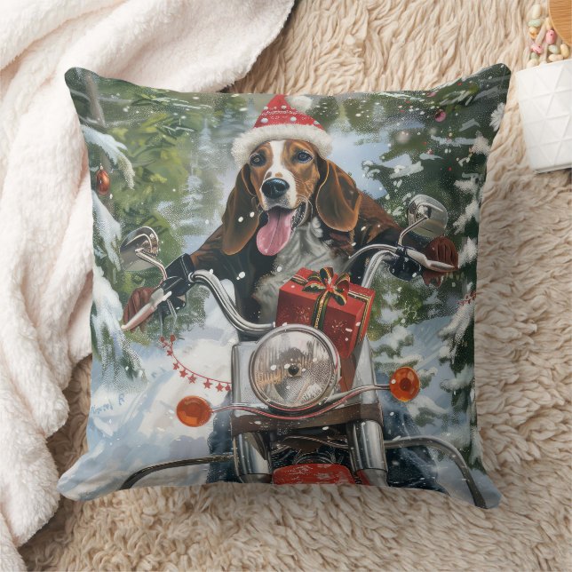 Bluetick Coonhound Dog Riding Motorcycle Christmas Cushion (Blanket)