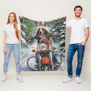 Bluetick Coonhound Dog Riding Motorcycle Christmas Fleece Blanket