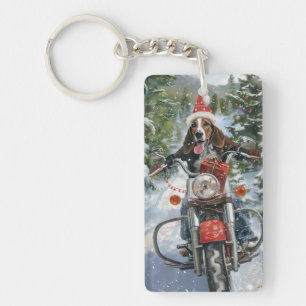 Bluetick Coonhound Dog Riding Motorcycle Christmas Key Ring