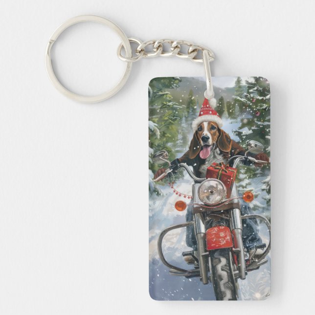Bluetick Coonhound Dog Riding Motorcycle Christmas Key Ring (Front)