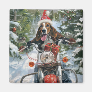 Bluetick Coonhound Dog Riding Motorcycle Christmas Magnet