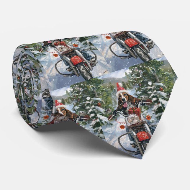 Bluetick Coonhound Dog Riding Motorcycle Christmas Tie (Rolled)