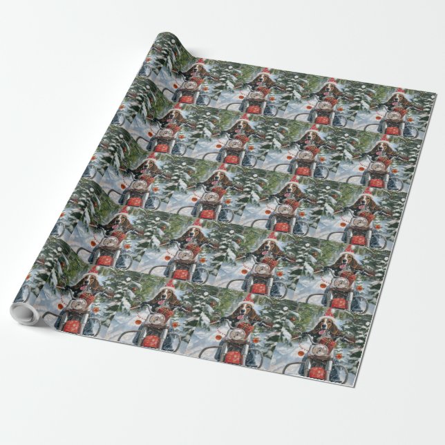 Bluetick Coonhound Dog Riding Motorcycle Christmas Wrapping Paper (Unrolled)