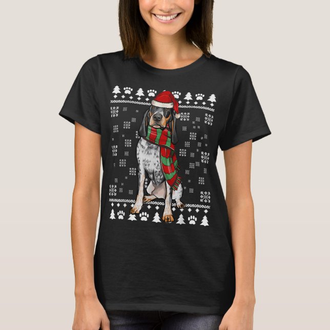 Bluetick Coonhound Dog Santa Hat Xmas Ugly Christm T-Shirt (Front)
