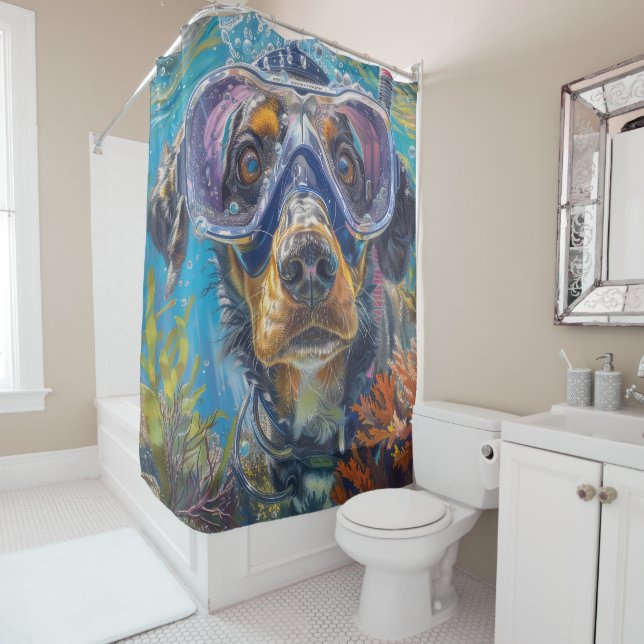 Bluetick Coonhound Dog Scuba Diving Underwater Shower Curtain (In Situ)