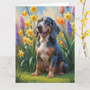 Bluetick Coonhound Dog Spring Flowers Painting Card