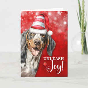 Bluetick Coonhound Dog Unleash the Joy Christmas Holiday Card