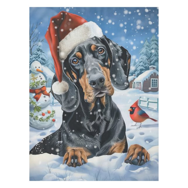 Bluetick Coonhound Dog Winter Wonderland Christmas Tablecloth (Front)