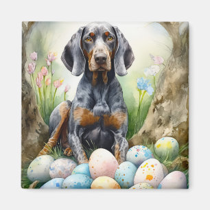 Bluetick Coonhound Dog with Easter Eggs Holiday Magnet