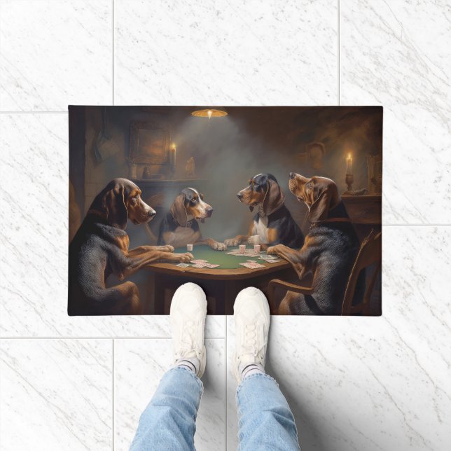 Bluetick Coonhound Dogs Playing Poker Art Doormat (Indoor)