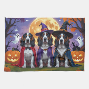 Bluetick Coonhound Dogs Pumpkin Halloween Funny Tea Towel