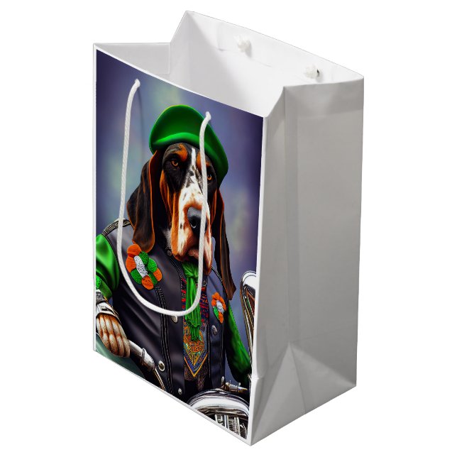 Bluetick Coonhound Driving Bike St. Patrick's Day  Medium Gift Bag (Front Angled)