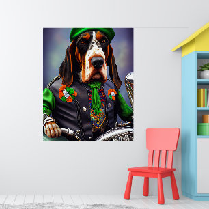 Bluetick Coonhound Driving Bike St. Patrick's Day Poster