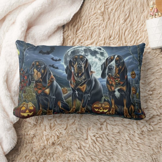 Bluetick Coonhound Halloween Spooky Lumbar Cushion (Blanket)