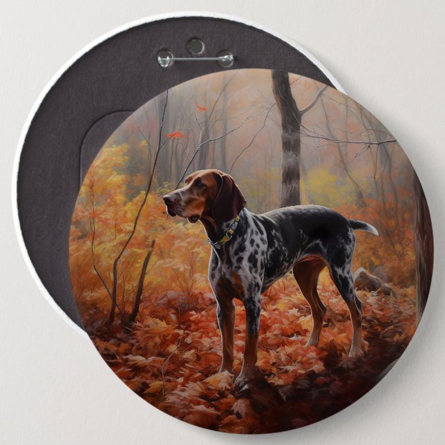 Bluetick Coonhound in Autumn Leaves Fall Inspire 6 Cm Round Badge (Front & Back)
