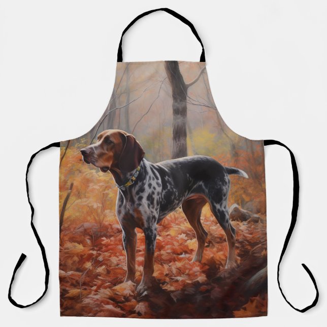 Bluetick Coonhound in Autumn Leaves Fall Inspire Apron (Front)