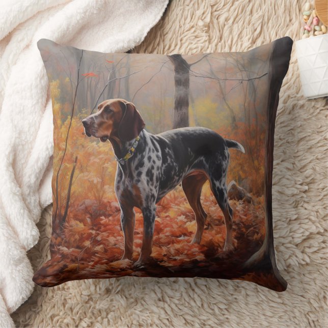 Bluetick Coonhound in Autumn Leaves Fall Inspire Cushion (Blanket)