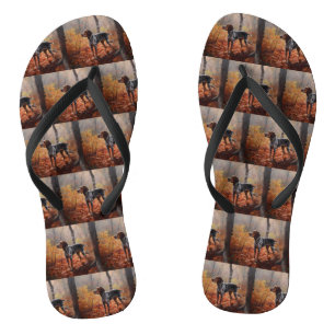 Bluetick Coonhound in Autumn Leaves Fall Inspire Flip Flops