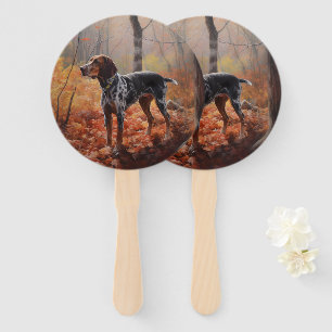 Bluetick Coonhound in Autumn Leaves Fall Inspire Hand Fan