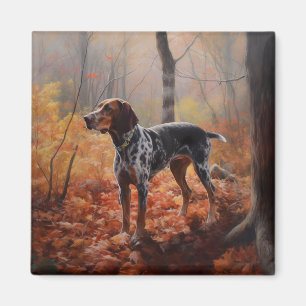 Bluetick Coonhound in Autumn Leaves Fall Inspire Magnet