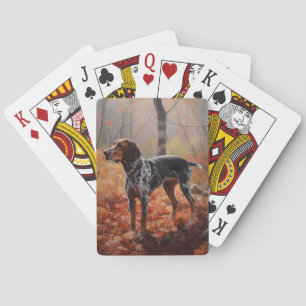 Bluetick Coonhound in Autumn Leaves Fall Inspire Playing Cards