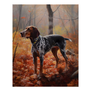 Bluetick Coonhound in Autumn Leaves Fall Inspire Poster