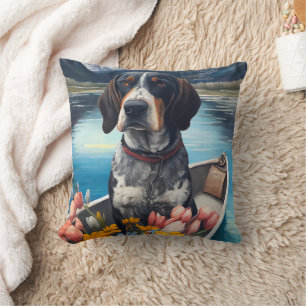 Bluetick Coonhound on a Paddle: A Scenic Adventure Cushion