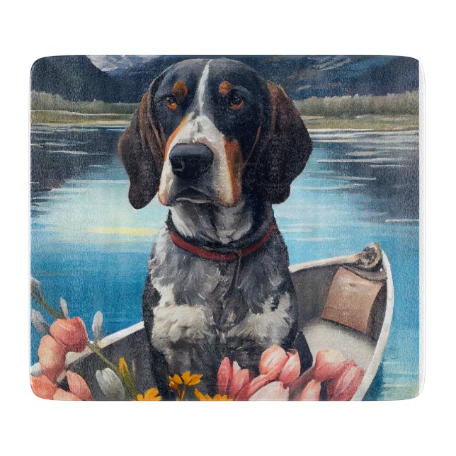 Bluetick Coonhound on a Paddle: A Scenic Adventure Cutting Board (Front)