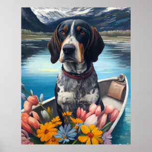 Bluetick Coonhound on a Paddle: A Scenic Adventure Poster