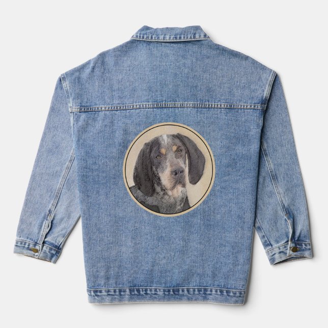 Bluetick Coonhound Painting - Cute Original Dog Ar Denim Jacket (Back)