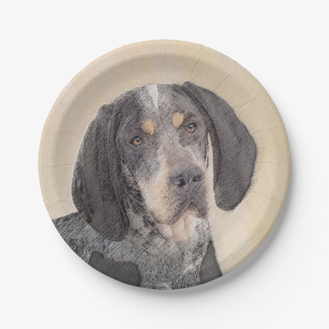 Bluetick Coonhound Painting - Cute Original Dog Ar Paper Plate (Front)