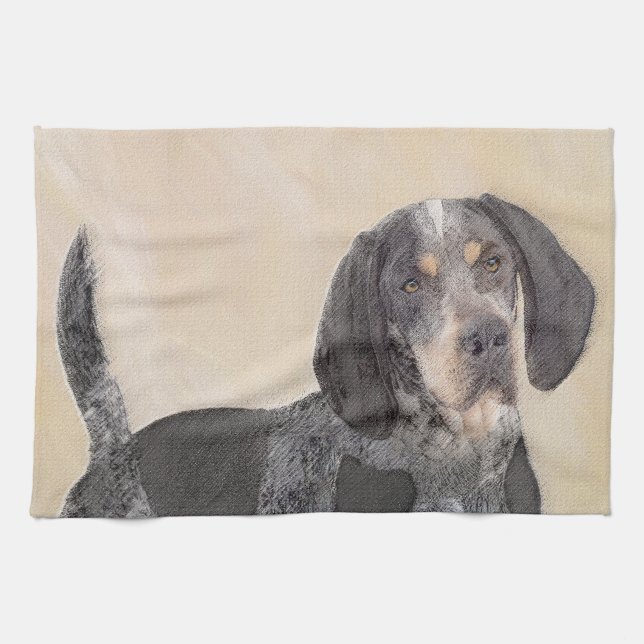 Bluetick Coonhound Painting - Cute Original Dog Ar Tea Towel (Horizontal)