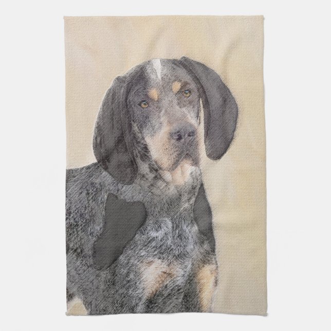 Bluetick Coonhound Painting - Cute Original Dog Ar Tea Towel (Vertical)