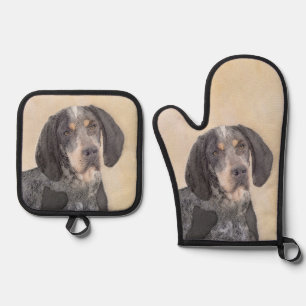 Bluetick Coonhound Painting with Markings Dog Art Oven Mitt & Pot Holder Set