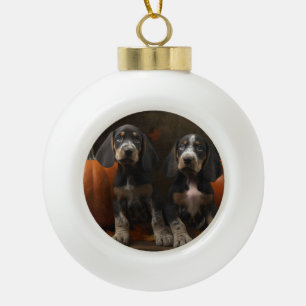 Bluetick Coonhound Puppy Autumn Delight Pumpkin  Ceramic Ball Christmas Ornament
