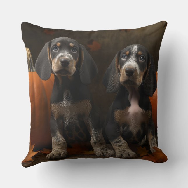 Bluetick Coonhound Puppy Autumn Delight Pumpkin  Cushion (Back)