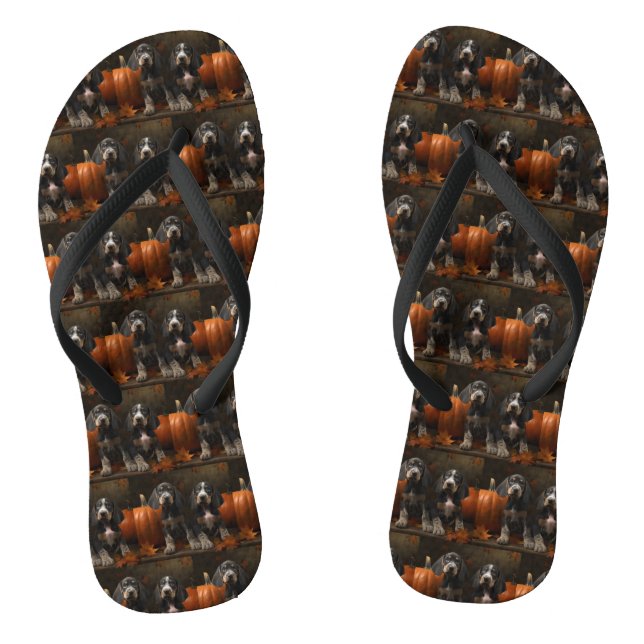Bluetick Coonhound Puppy Autumn Delight Pumpkin  Flip Flops (Footbed)