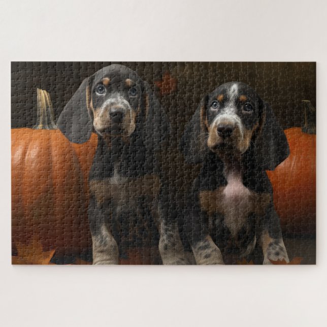 Bluetick Coonhound Puppy Autumn Delight Pumpkin  Jigsaw Puzzle (Horizontal)