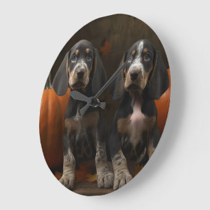 Bluetick Coonhound Puppy Autumn Delight Pumpkin  Large Clock