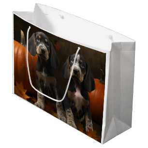 Bluetick Coonhound Puppy Autumn Delight Pumpkin  Large Gift Bag