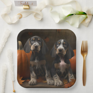 Bluetick Coonhound Puppy Autumn Delight Pumpkin  Paper Plate